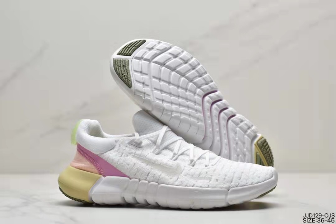 2021 Nike Free RN Flyknit 2018 White Pink Yellow